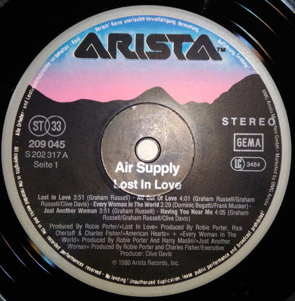 Air Supply : Lost In Love (LP, Album, RE)