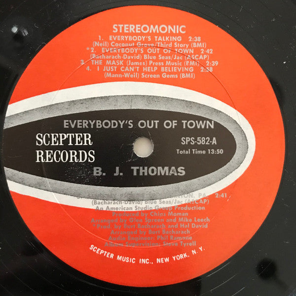 B.J. Thomas : Everybody's Out Of Town (LP, Album, Ste)