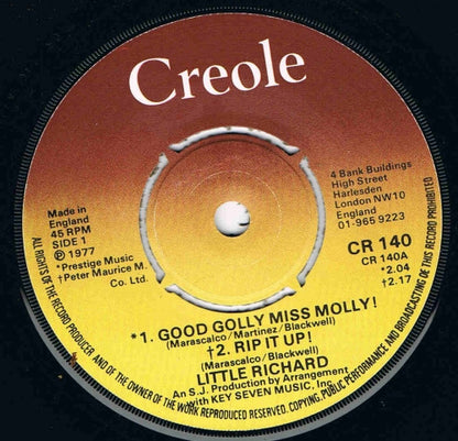 Little Richard : Good Golly Miss Molly / Rip It Up / By The Light Of The Silvery Moon (7", Single)