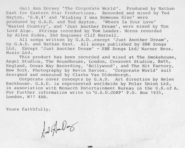 Gail Ann Dorsey : The Corporate World (LP, Album)