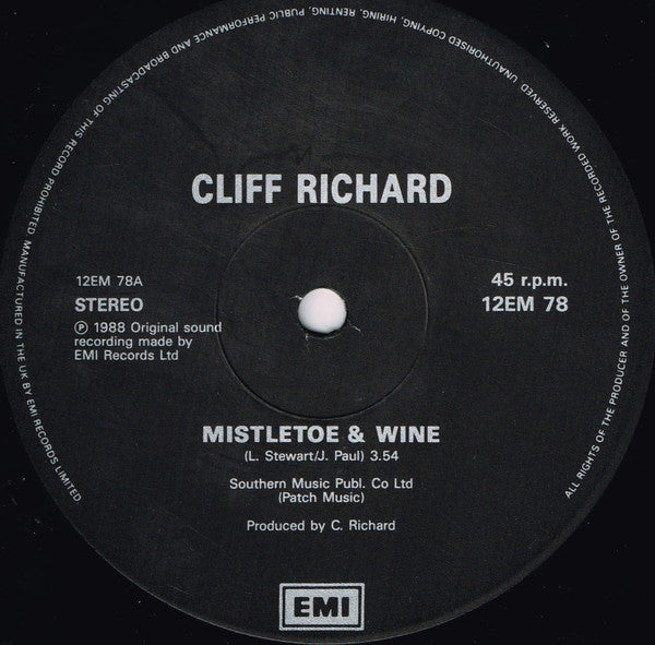 Cliff Richard : Mistletoe & Wine (12", Single)