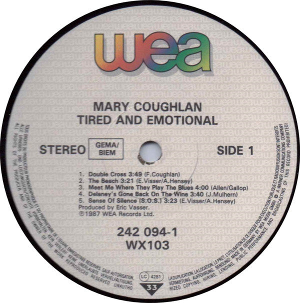 Mary Coughlan : Tired & Emotional (LP, Album)