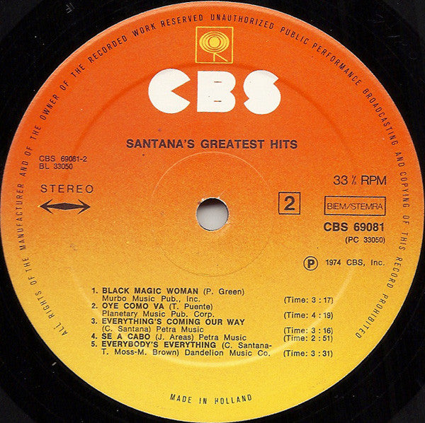 Santana : Santana's Greatest Hits (LP, Comp, RP)