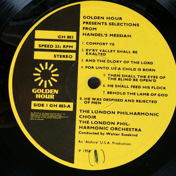 Georg Friedrich Händel, The London Philharmonic Choir, The London Philharmonic Orchestra, Walter Susskind : Selections From Handel's Messiah  (LP, Album, Mis)
