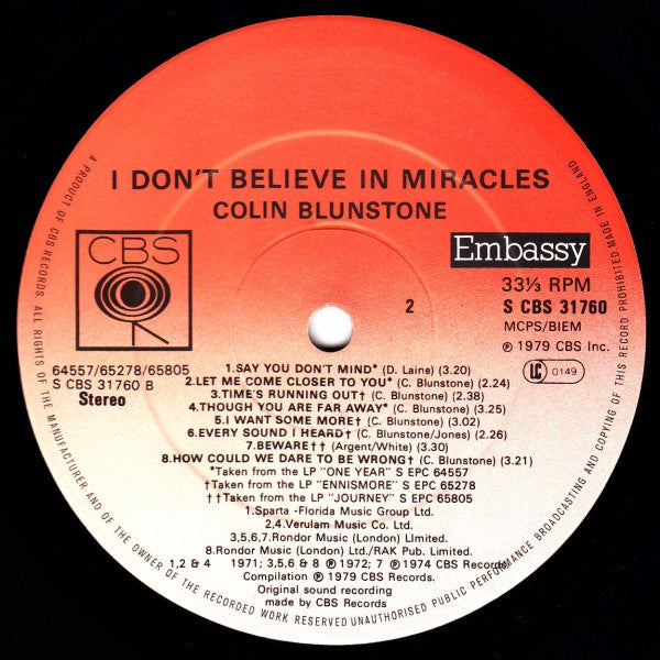 Colin Blunstone : I Don't Believe In Miracles (LP, Album, Comp)