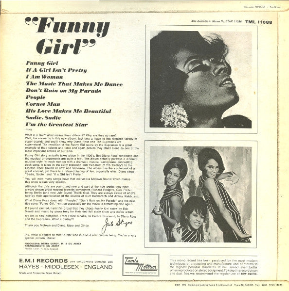 The Supremes : Sing And Perform "Funny Girl" (LP, Album, Mon)