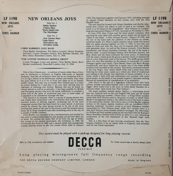 Chris Barber's Jazz Band and Skiffle Group* : New Orleans Joys (10", Album, Mono, RP)