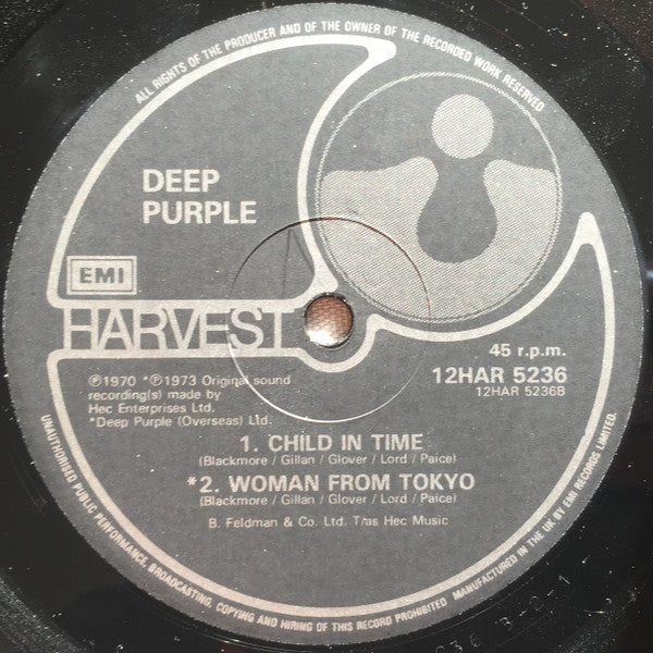 Deep Purple : Smoke On The Water (12", Single)