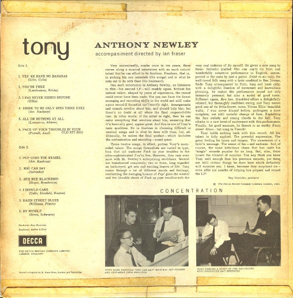 Anthony Newley : Tony (LP, Album, Mono)