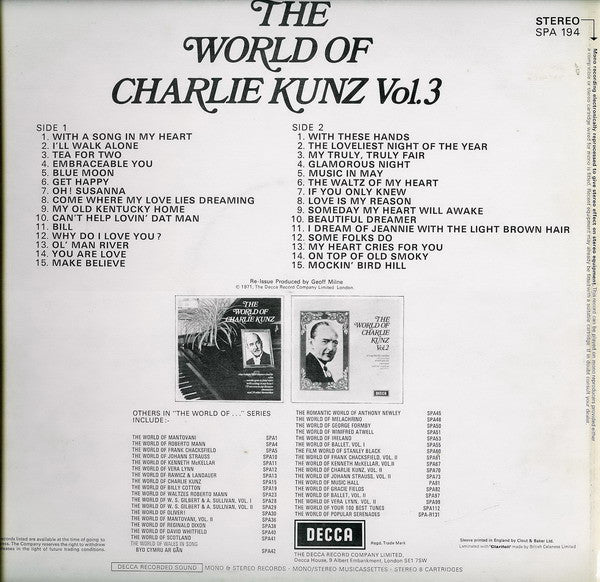 Charlie Kunz : The World Of Charlie Kunz Vol. 3 (LP, Comp)