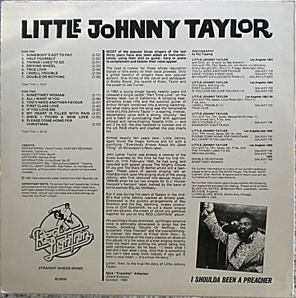 Little Johnny Taylor : I Shoulda Been A Preacher (LP, Comp, Mono)