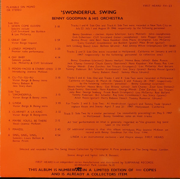 Benny Goodman : Swonderful Swing (LP, Ltd)