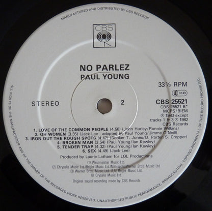 Paul Young : No Parlez (LP, Album, Whi)
