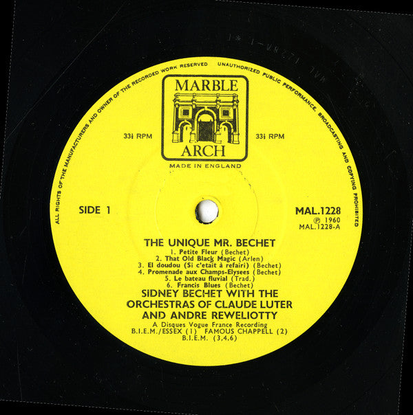 Sidney Bechet : The Unique Mr Bechet (LP, Album, Mono)
