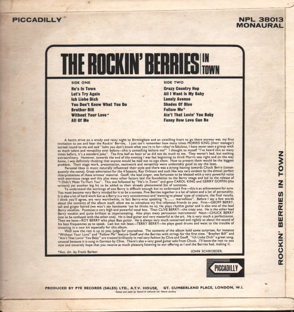 The Rockin' Berries : In Town (LP, Album, Mono)