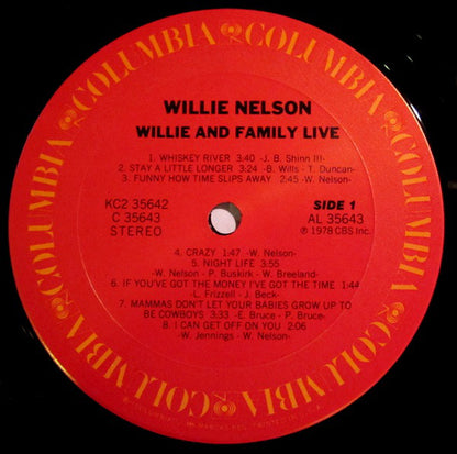 Willie Nelson : Willie And Family Live (2xLP, Album, Pit)