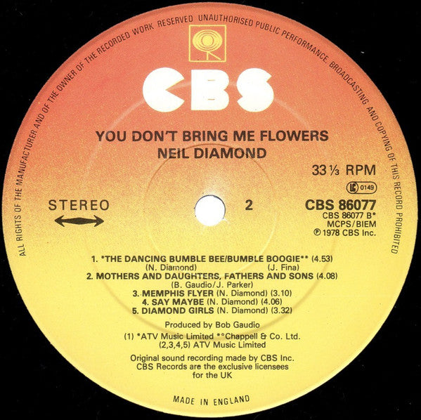 Neil Diamond : You Don't Bring Me Flowers (LP, Album)
