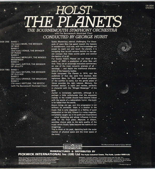 Holst* / The Bournemouth Symphony Orchestra* Conducted By George Hurst : The Planets (LP, Album, RE)
