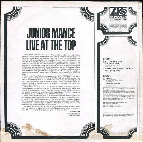Junior Mance : Live At The Top (LP, Album)