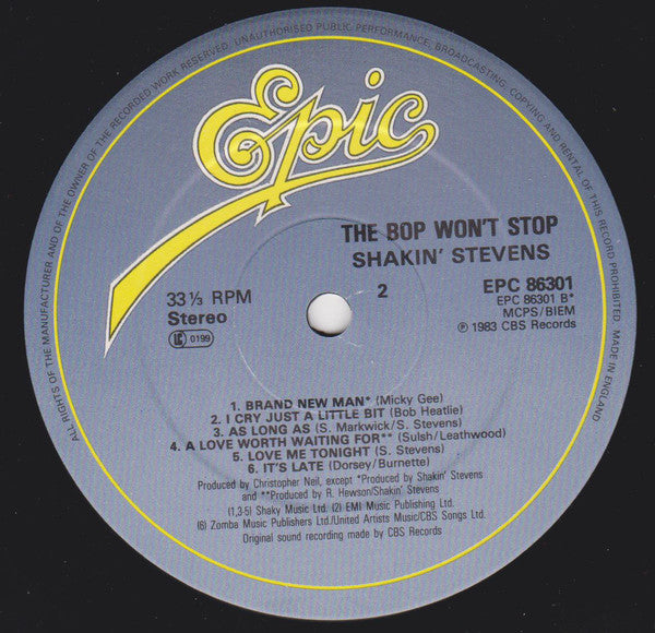 Shakin' Stevens : The Bop Won't Stop (LP, Album)