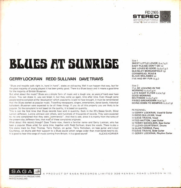 Gerry Lockran, Redd Sullivan, Dave Travis (2) : Blues At Sunrise (LP, Album)