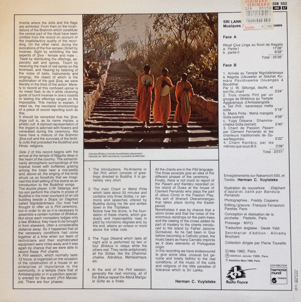 Various : Sri Lanka - Musiques Rituelles Et Religieuses (LP, RE)