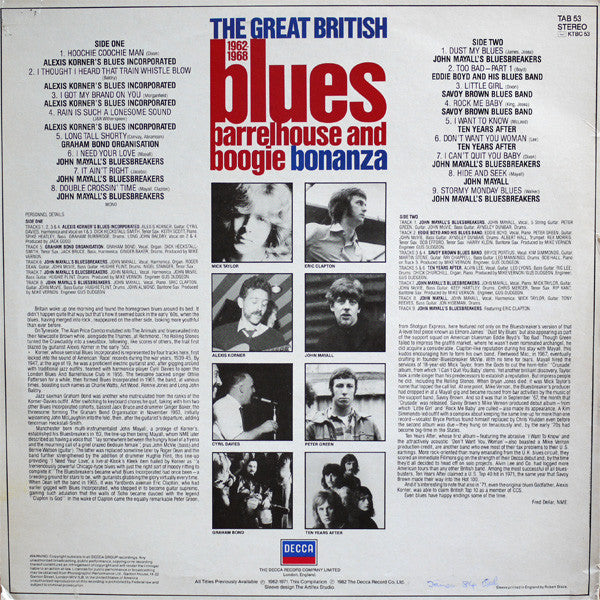 Various : The Great British Blues, Barrelhouse And Boogie Bonanza 1962-1968 (LP, Comp, Mono)