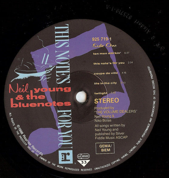 Neil Young & The Bluenotes (5) : This Note's For You (LP, Album)