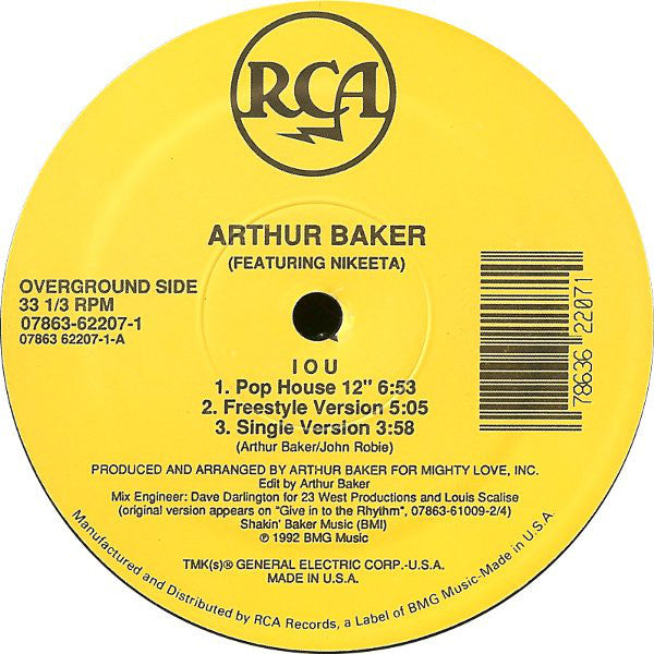 Arthur Baker Featuring Nikeeta : I O U (12")