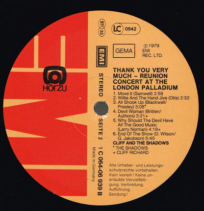 Cliff Richard & The Shadows : Thank You Very Much (Reunion Concert At The London Palladium) (LP, Album)