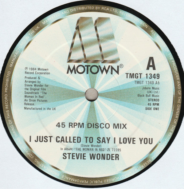 Stevie Wonder : I Just Called To Say I Love You (12", Single)