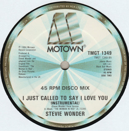 Stevie Wonder : I Just Called To Say I Love You (12", Single)