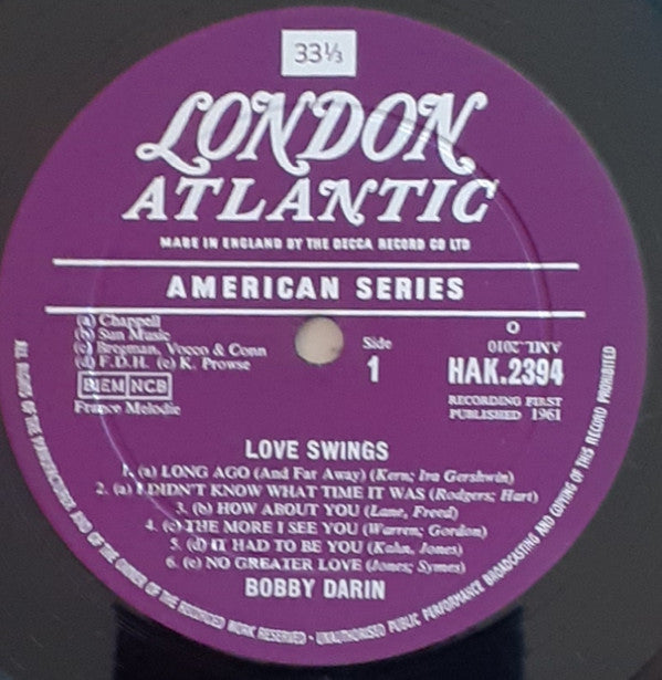 Bobby Darin : Love Swings (LP, Album, Mono)