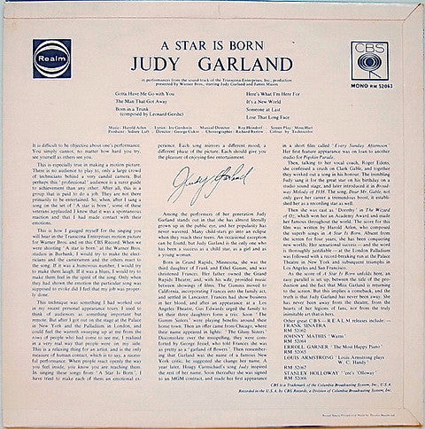 Judy Garland : A Star Is Born (LP, Album, Mono)