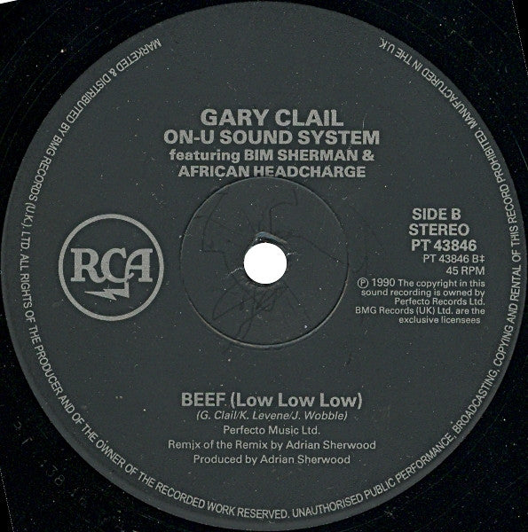 Gary Clail On-U Sound System* Featuring Bim Sherman And African Headcharge* : Beef (Adrian Sherwood's Remix Of The Remix) (12")