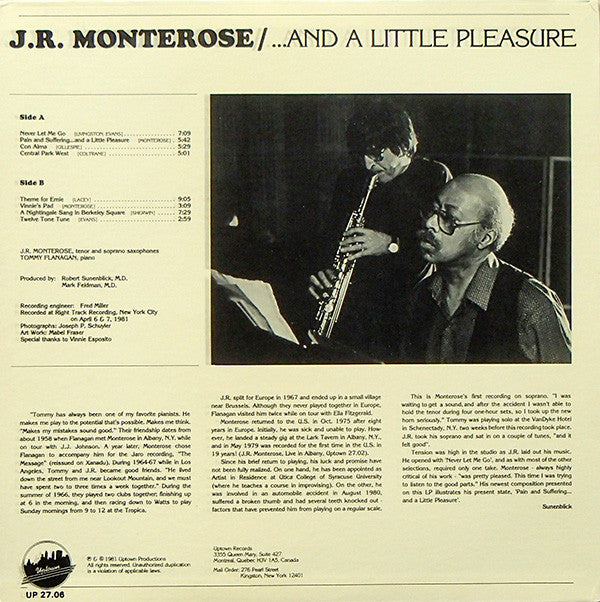 J.R. Monterose Duo With Tommy Flanagan : ...And A Little Pleasure (LP, Album)