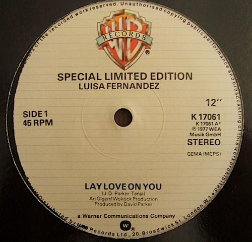 Luisa Fernandez : Lay Love On You (12", Ltd)