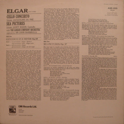 Elgar*, Jacqueline Du Pré, Sir John Barbirolli, London Symphony Orchestra*, Janet Baker : Cello Concerto / Sea Pictures (LP, RP, ER5)
