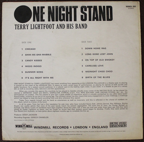 Terry Lightfoot And His Band : One Night Stand (LP, Album)