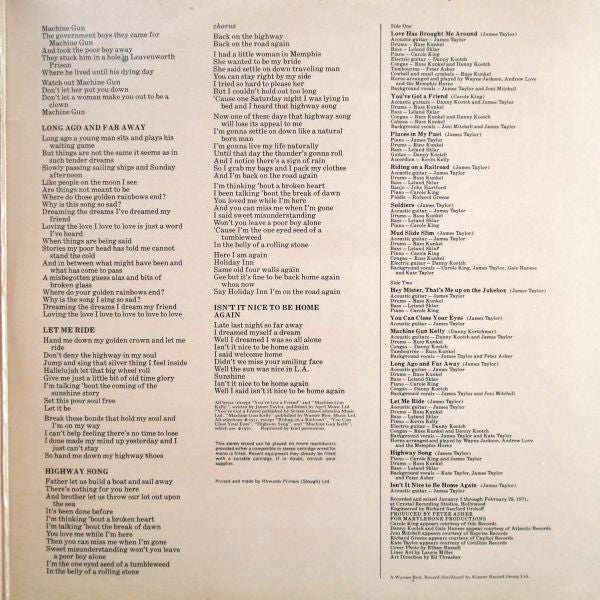 James Taylor (2) : Mud Slide Slim And The Blue Horizon (LP, Album, Gat)