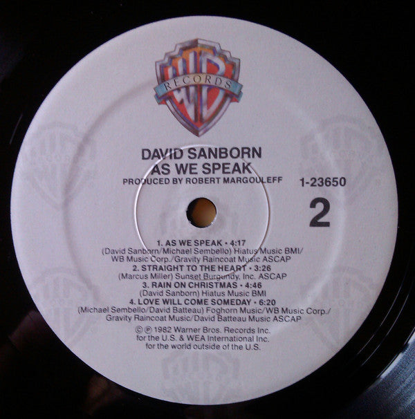 David Sanborn : As We Speak (LP, Album, RE, Win)