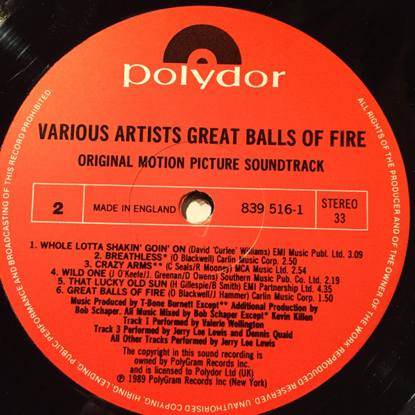 Various : Great Balls Of Fire! (Original Motion Picture Soundtrack) (LP, Album)