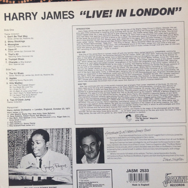 Harry James (2) : Harry James Live (LP, Album)