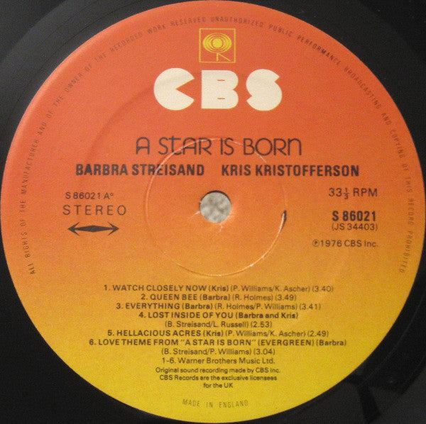 Streisand*, Kristofferson* : A Star Is Born (LP, Album, Gat)
