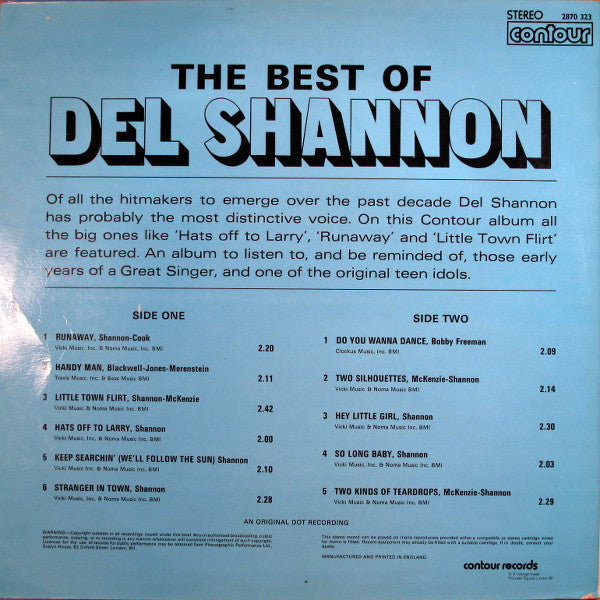 Del Shannon : The Best Of Del Shannon (LP, Comp, RE)