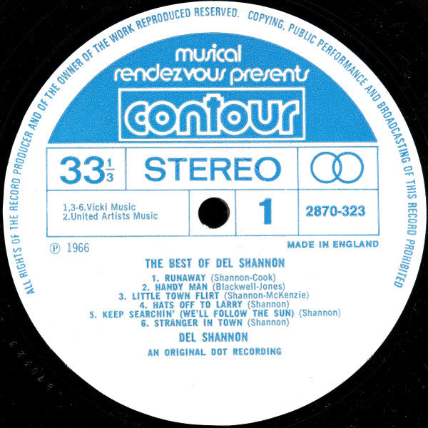 Del Shannon : The Best Of Del Shannon (LP, Comp, RE)